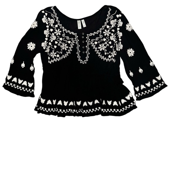 Meadow Rue By Anthropologie Black Embroidered Top XS - Picture 2 of 10